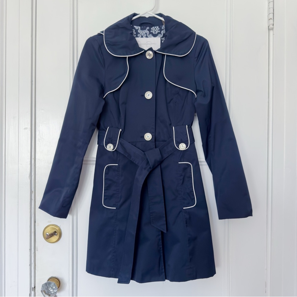 Jessica Simpson Navy Trench Raincoat with White Accents